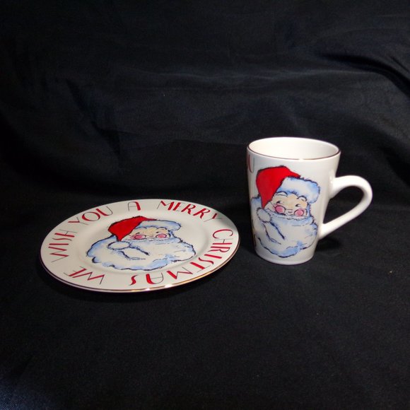 Rosanna Porcelain Christmas SET 8" Plate and Matching 4.5 " Mug Santa gold trim - Picture 16 of 16